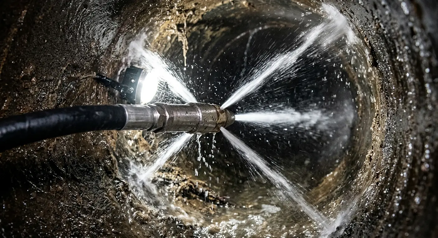 High-pressure hydro jetting nozzle cleaning sewer pipe for Storm Drain Cleaning in Clive